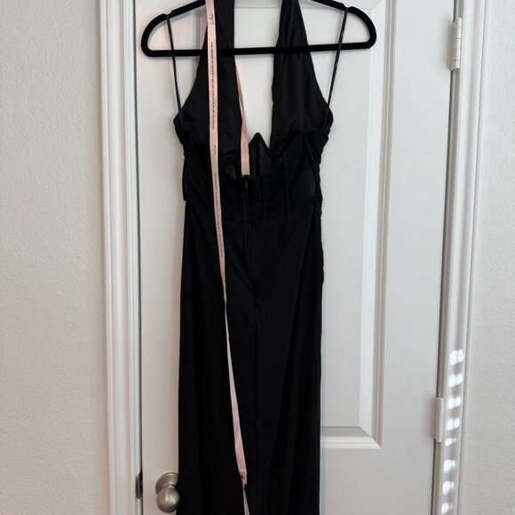 Lulus Never-ending Glamour Black Mesh Cross-front Halter Maxi Dress - Size M - Picture 5 of 5